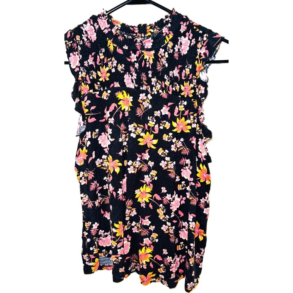 Self Esteem Womens Floral Sleeveless Top XL Black Pink Yellow